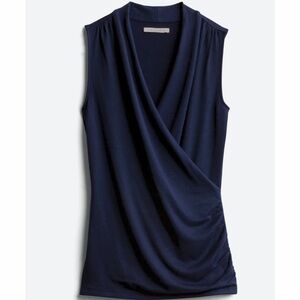Sleeveless, navy blue wrap top. Size XXL. Very flattering!